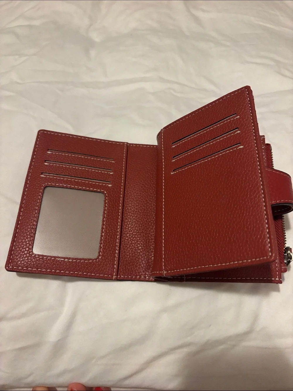 Red Leather Key & Card Holder Wallet with Floral Snap